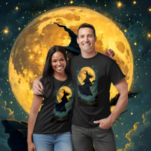 Witch Flying Over Full Moon Halloween Tshirt