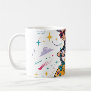 Witch Flying Vacuum Cleaner Funny Halloween Art Coffee Mug