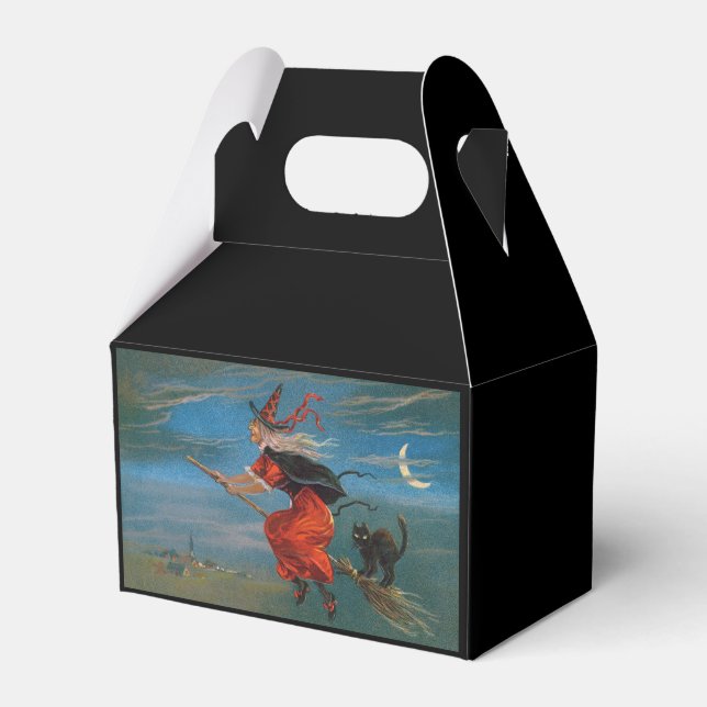 Witch Flying with Black Cat on Halloween Night  Favour Box (Front Side)