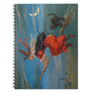 Witch Flying with Black Cat on Halloween Night Notebook