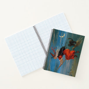 Witch Flying with Black Cat on Halloween Night Notebook