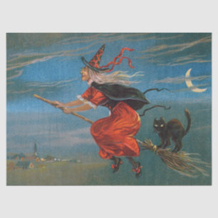 Witch Flying with Black Cat on Halloween Night  Tissue Paper