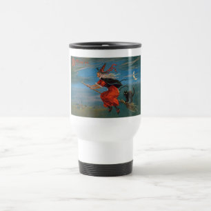 Witch Flying with Black Cat on Halloween Night  Travel Mug