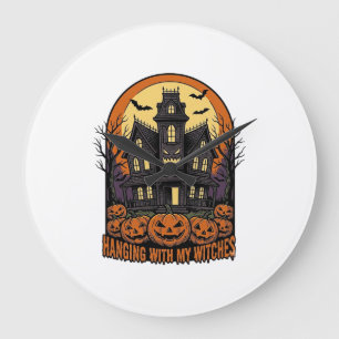 Witch Friends Halloween Haunted House Shirt_1 Large Clock