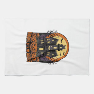 Witch Friends Halloween Haunted House Shirt_1 Tea Towel