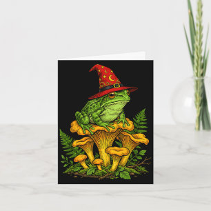 Witch frog sitting on mushrooms halloween magic card