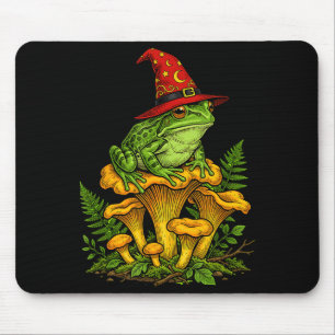 Witch frog sitting on mushrooms halloween magic mouse mat
