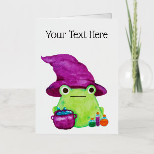 Witch Frog With Cauldron and Potions Watercolor Foil Greeting Card