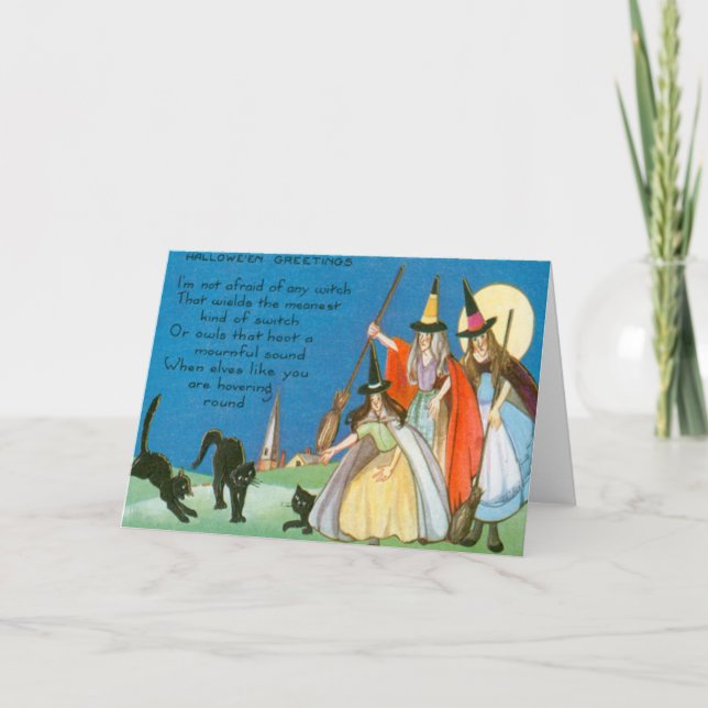 Witch Full Moon Black Cat Card (Front)