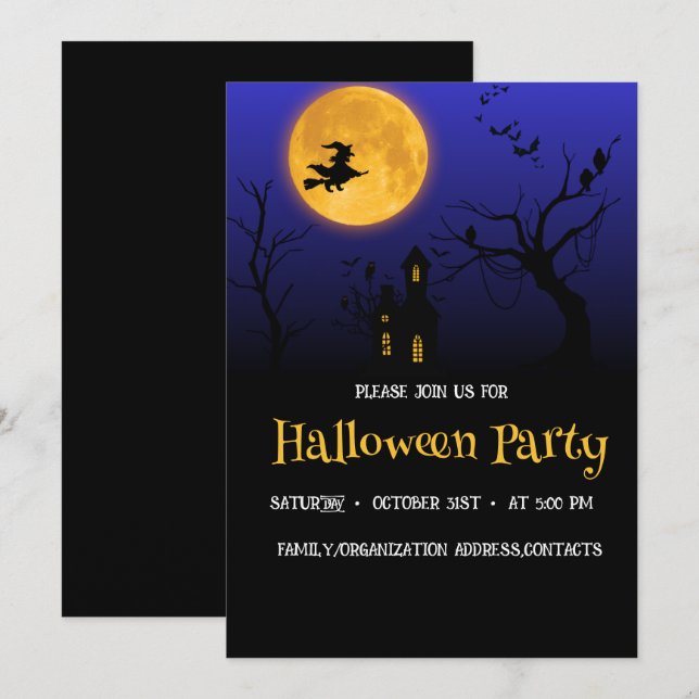 Witch Full Moon Halloween Party Invitation (Front/Back)