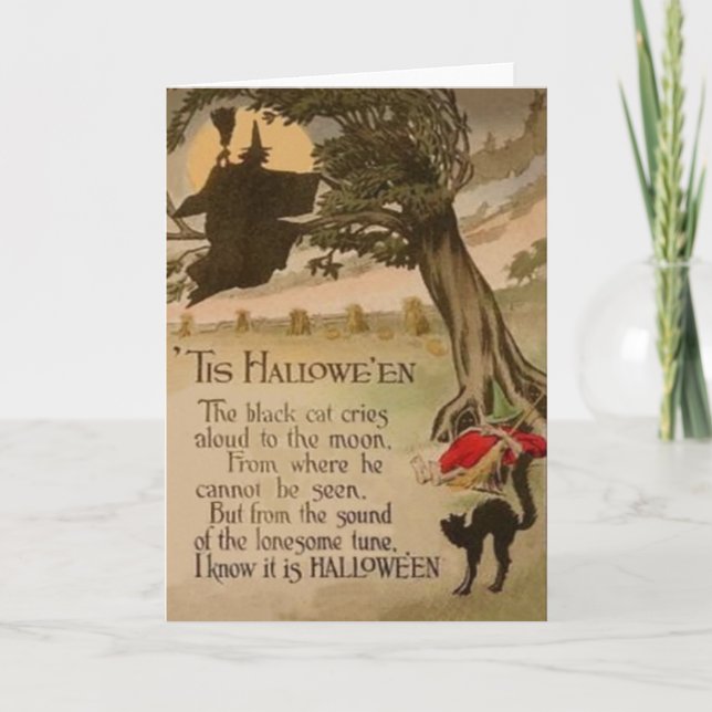 Witch Full Moon Pumpkin Black Cat Card (Front)