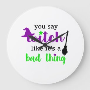 Witch Funny Halloween  Large Clock