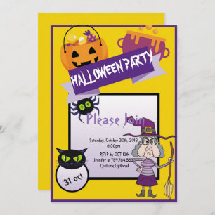 witch funny pumpkin cute cat Halloween  party Invitation