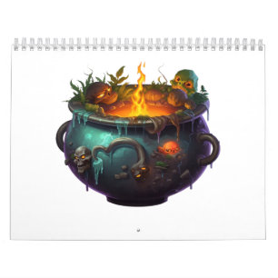 witch furnace with halloween skull calendar