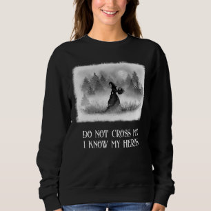 Witch Gathering Herbs at Full Moon Black and White Sweatshirt
