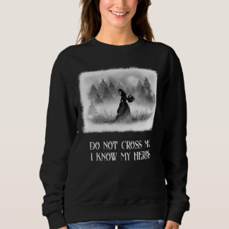 Witch Gathering Herbs at Full Moon Black and White Sweatshirt