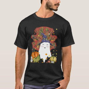 Witch Ghost Cat Pumpkin Coffee Lover Fall Leaves H T-Shirt