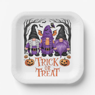 Witch Gnomes Pumpkins Gothic Halloween Party Paper Plate