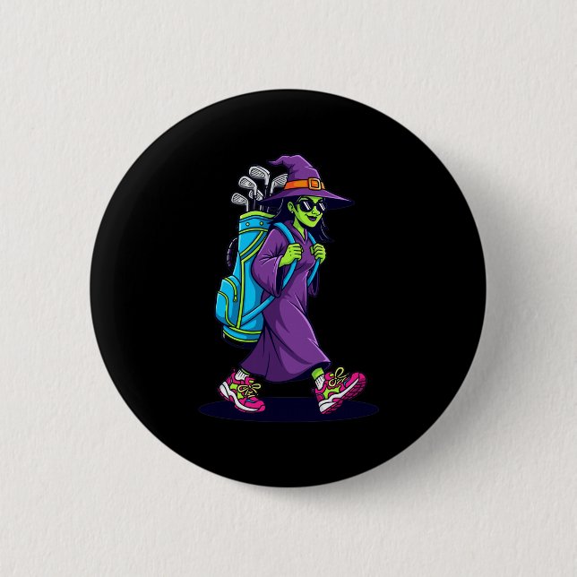 Witch Golf Halloween Costume Funny Retro Design Lo 6 Cm Round Badge (Front)
