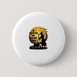 Witch Good Time Halloween Moon Cauldron_1 6 Cm Round Badge