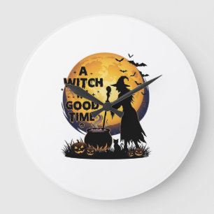 Witch Good Time Halloween Moon Cauldron_1 Large Clock