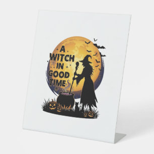 Witch Good Time Halloween Moon Cauldron_1 Pedestal Sign
