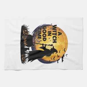 Witch Good Time Halloween Moon Cauldron_1 Tea Towel