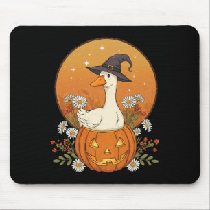 Witch Goose Halloween Pumpkin Flowers Cute Funny Mouse Mat