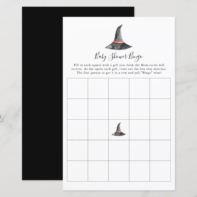 Witch Halloween Baby Shower Game Bingo Cute (Front/Back)