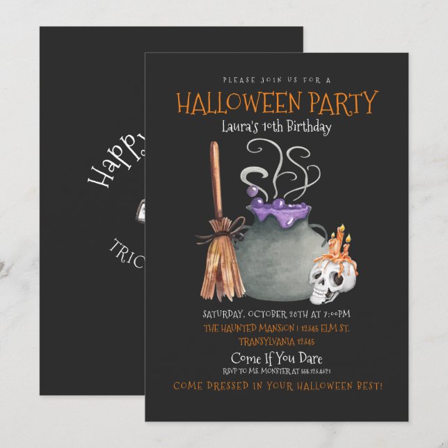 Witch Halloween Birthday Invitation (Front/Back)