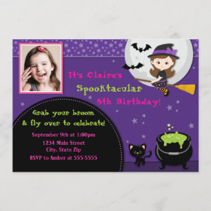 Witch Halloween Birthday Invitation Brunette