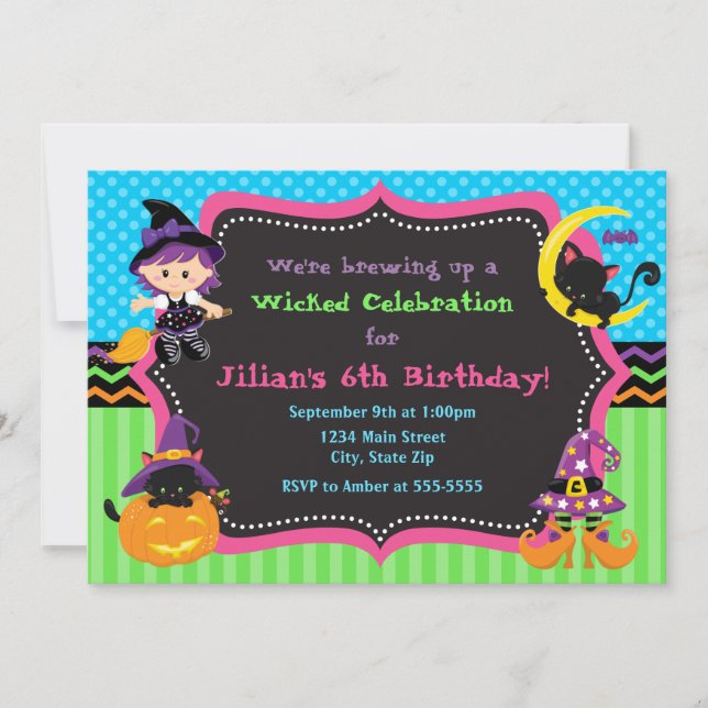 Witch Halloween Birthday Party Invitation (Front)