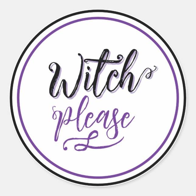 Witch Halloween Black Purple Classic Round Sticker (Front)