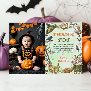 Witch Halloween Boy Birthday Photo Thank You Card