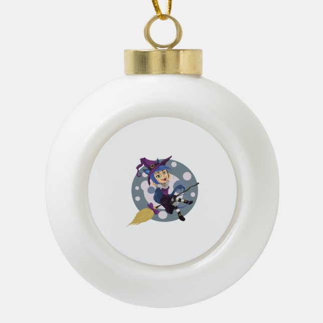 witch halloween ceramic ball christmas ornament (Front)