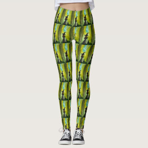 Witch Halloween Gothic Black Cat Spooky Watercolor Leggings