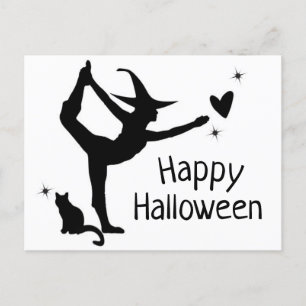 Witch Halloween Namaste Yoga Black White Modern Postcard