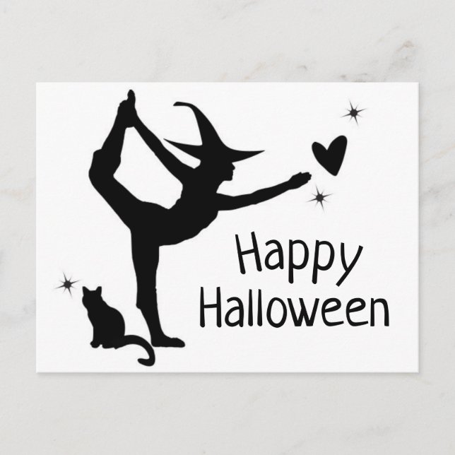 Witch Halloween Namaste Yoga Black White Modern Postcard (Front)