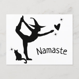 Witch Halloween Namaste Yoga Heart Cat Modern Postcard