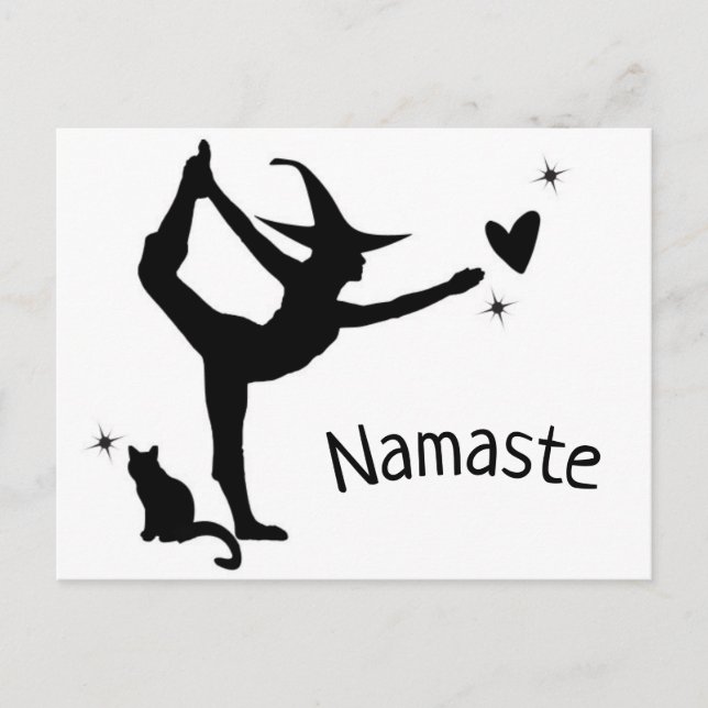 Witch Halloween Namaste Yoga Heart Cat Modern Postcard (Front)