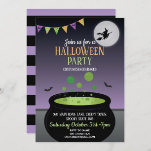 Witch Halloween Party Invite Wicked Cauldron