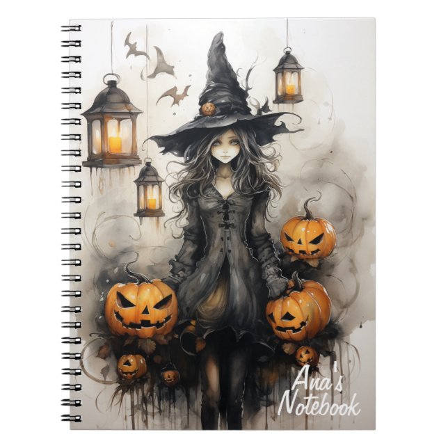 Witch Halloween Personalised Spiral Notebook (Front)