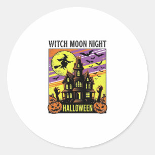 Witch Halloween Shirt Vintage Haunted House Night_ Classic Round Sticker