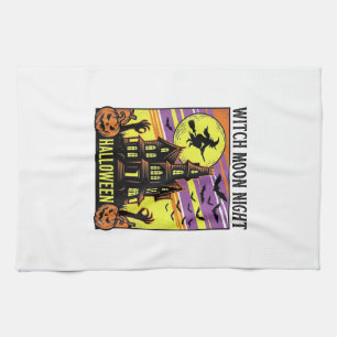 Witch Halloween Shirt Vintage Haunted House Night_ Tea Towel