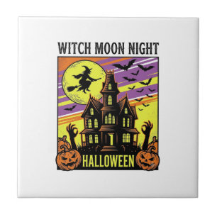 Witch Halloween Shirt Vintage Haunted House Night_ Tile