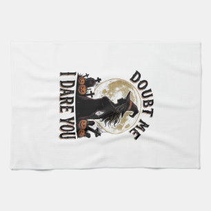 Witch Halloween Shirt with Vintage Moon Graveyard Tea Towel