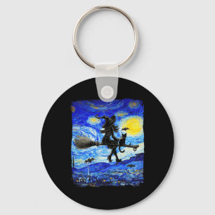Witch Halloween Starry Night Van Gogh Aesthetic Pa Key Ring