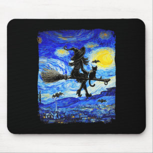 Witch Halloween Starry Night Van Gogh Aesthetic Pa Mouse Mat