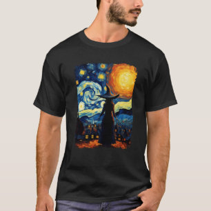 Witch Halloween Starry Night Van Gogh Aesthetic Pa T-Shirt