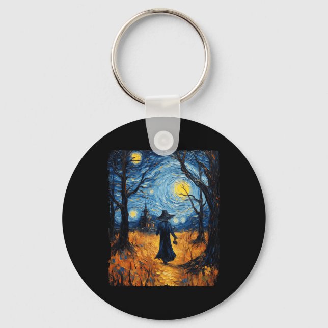Witch Halloween Starry Night Van Gogh Costume Art  Key Ring (Front)